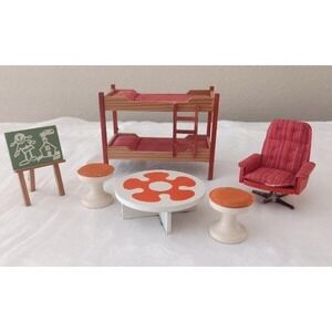 Vtg 60s Lundby Nursery Bedroom Swivel Chair Bunk Bed Table Set Dollhouse Lot